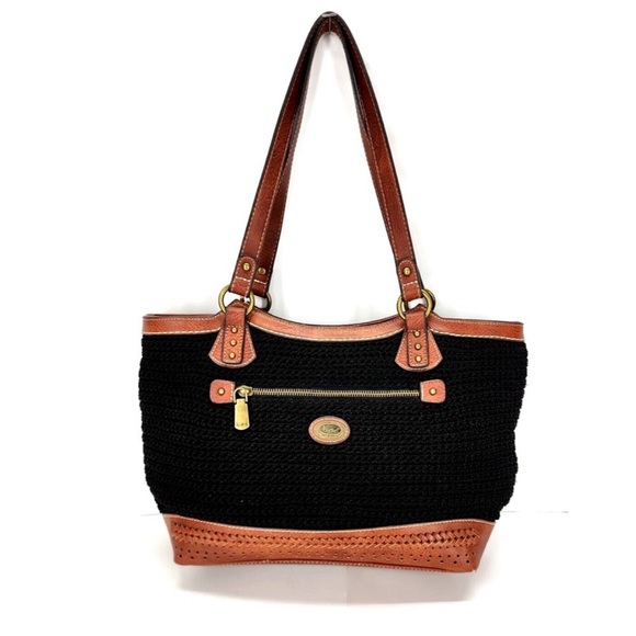 🍓B.O.C. Barn Concepts Shoulder Bag Purse, Tan Leather with Black Weave - Picture 1 of 7